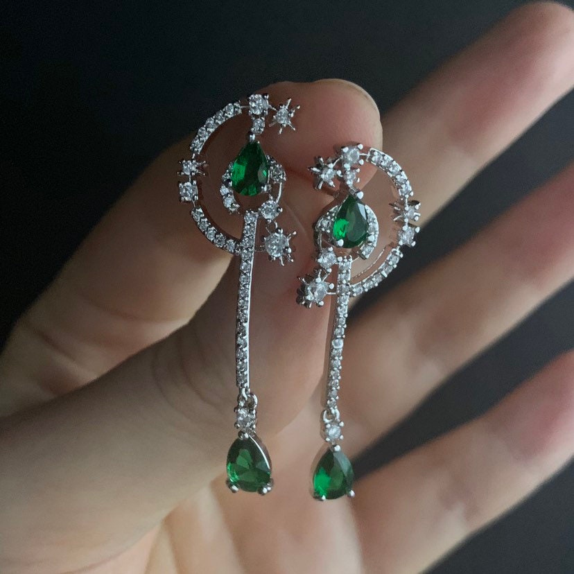 Moon & Stars Emerald Earrings