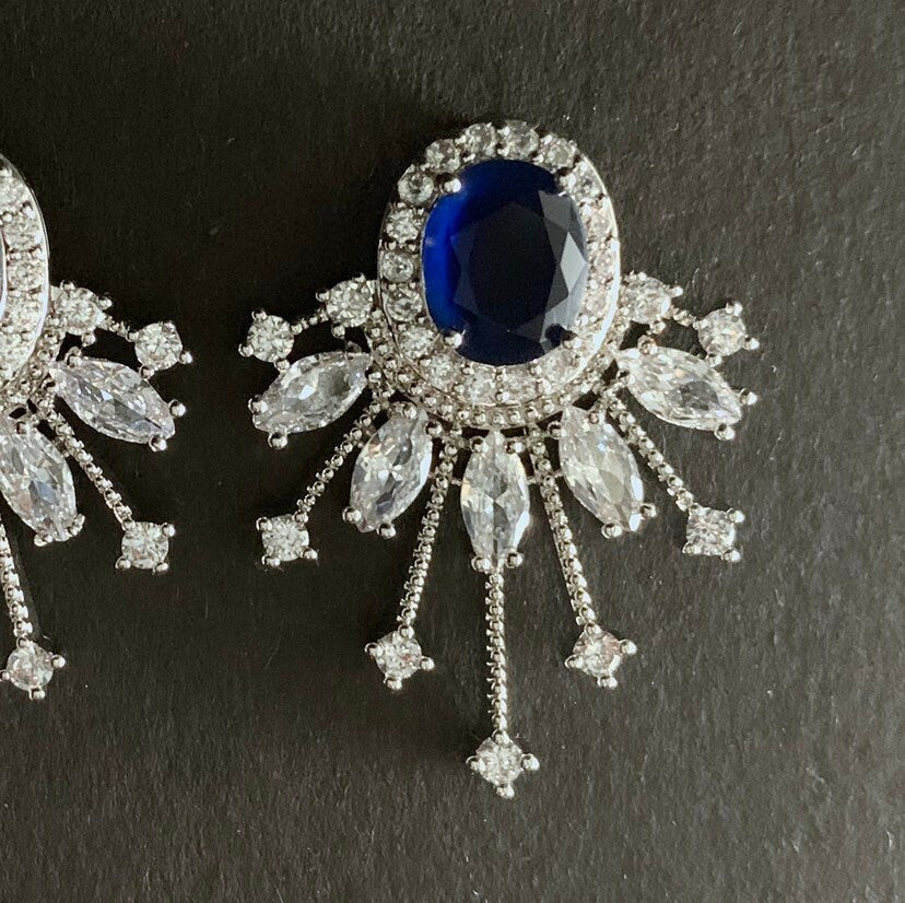 Sapphire Starburst Fan Stud Earrings