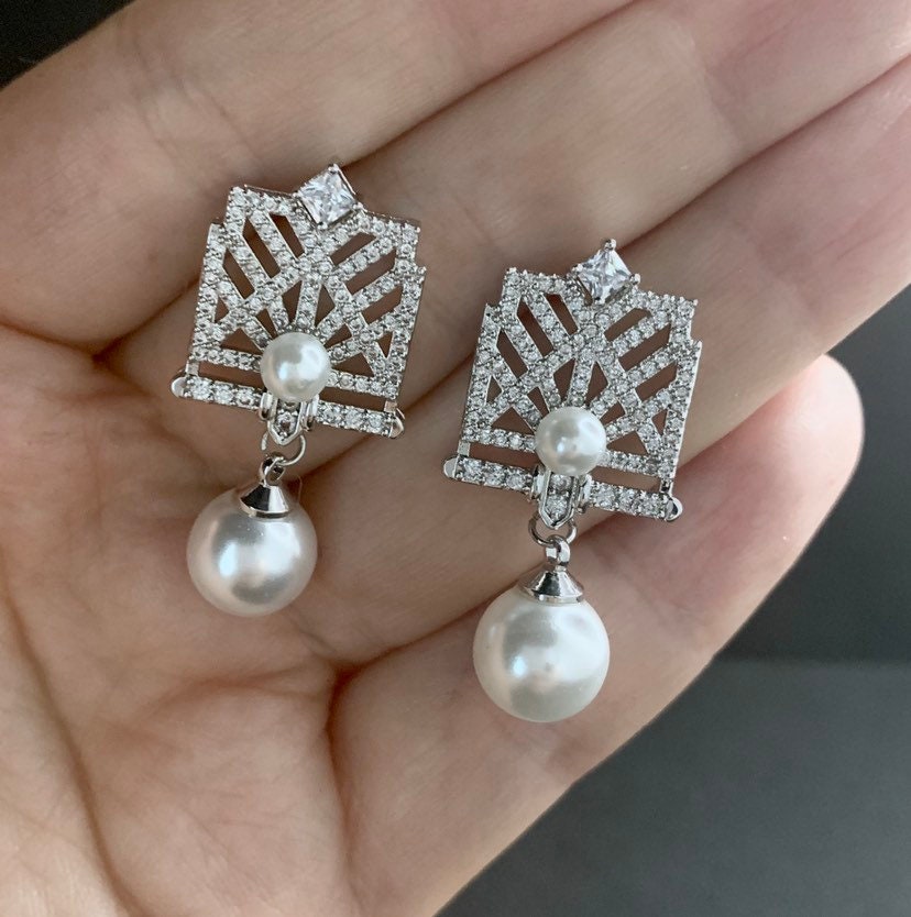 Art Deco Pearl Stud Earrings