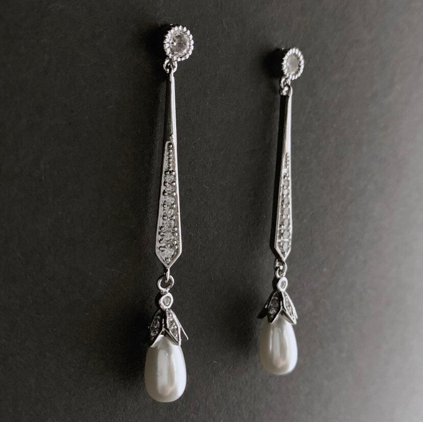 Pearl Silver Simple Drop Earrings