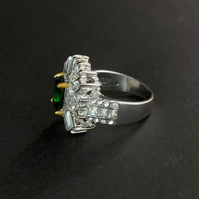 Luxurious Emerald Green & Silver Cocktail Ring