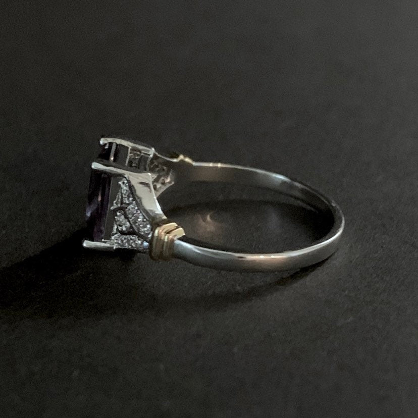 Amethyst Purple & Silver Ring with Gold Details