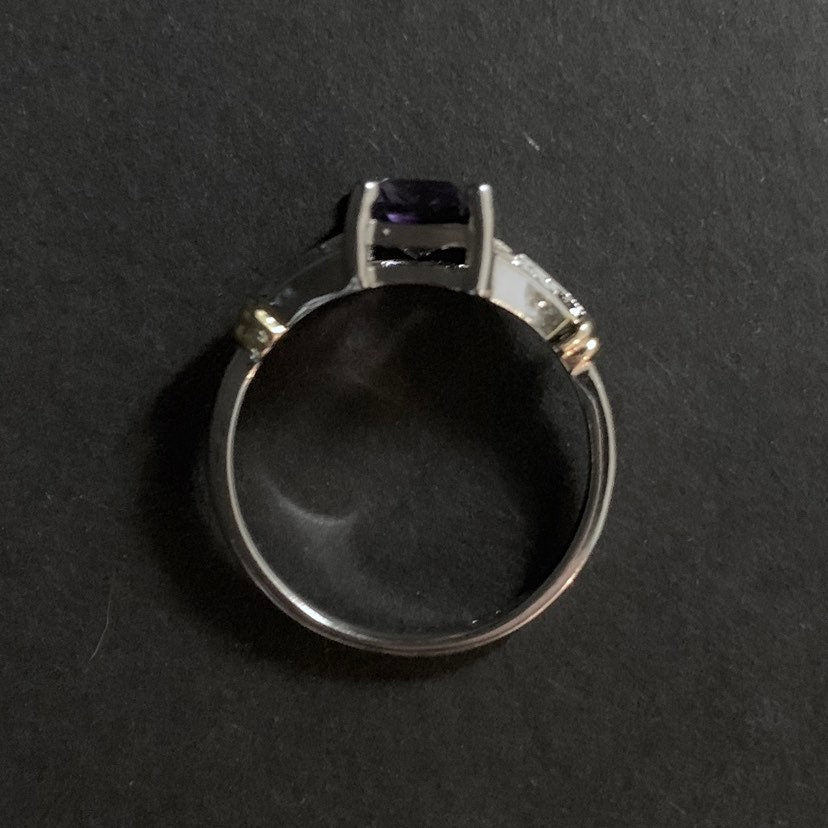 Amethyst Purple & Silver Ring with Gold Details