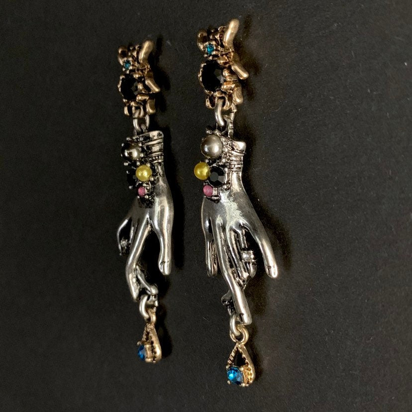 Hand & Spider Mixed Metal Earrings