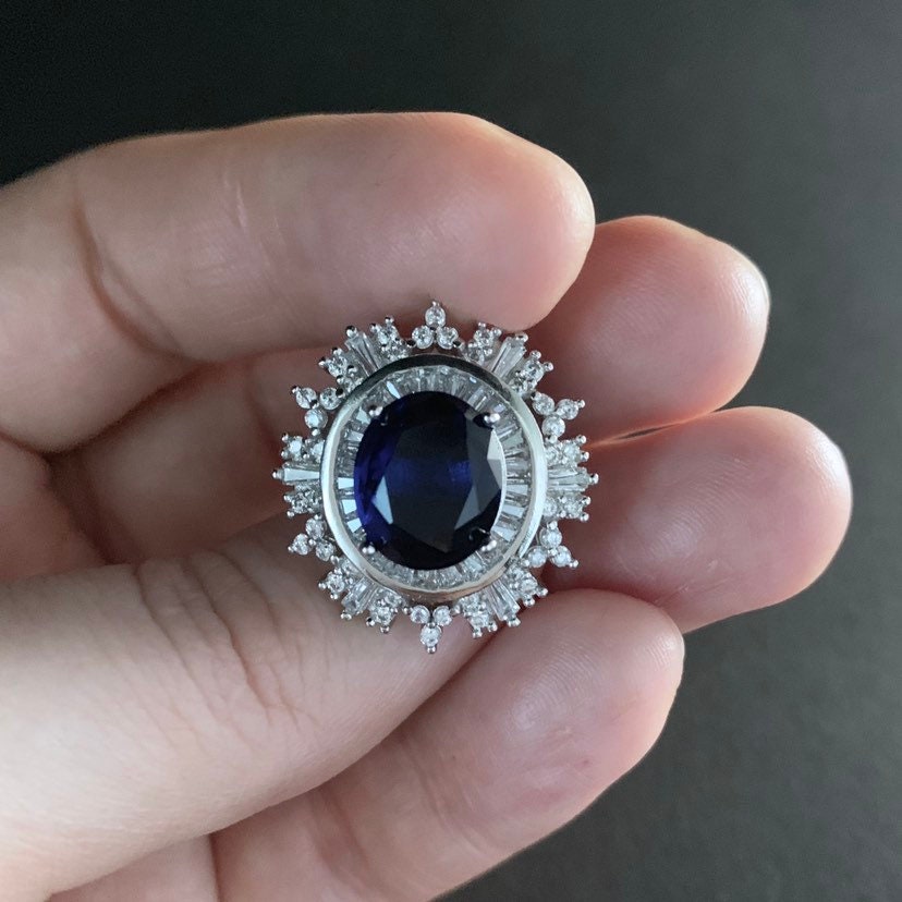 Sapphire Blue & Silver Starburst Statement Ring