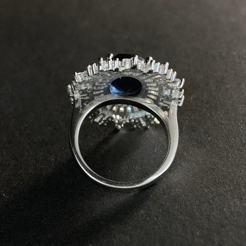 Sapphire Blue & Silver Starburst Statement Ring