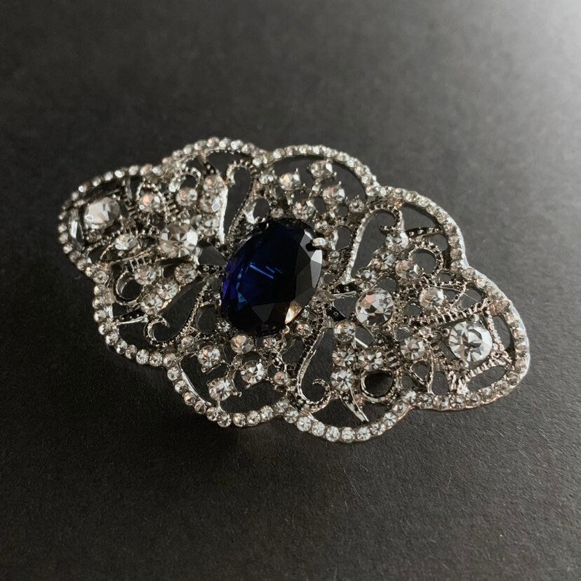 Art Nouveau Filigree Sapphire & Silver Brooch