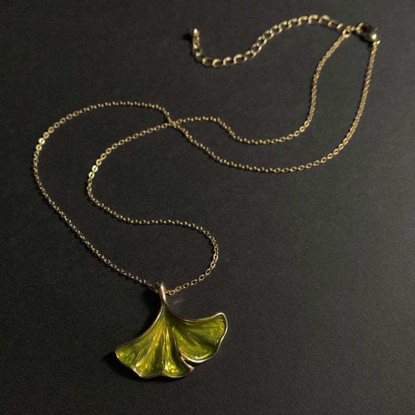 Ginkgo Leaf Enameled Necklace