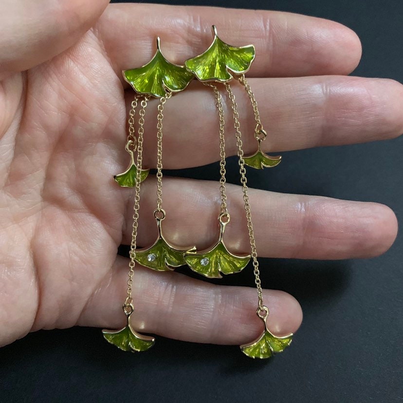 Ginkgo Leaf Enameled Jewelry Set