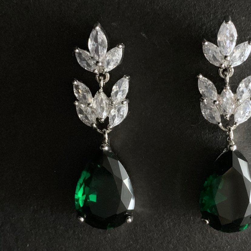 Emerald Teardrop Leaf Earrings