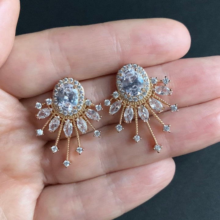 Boucles D'oreilles Chandelier Cerf - Style Art Nouveau Vintage, Laiton Doré, Motif Vert/violet, Neuf Sans Emballage