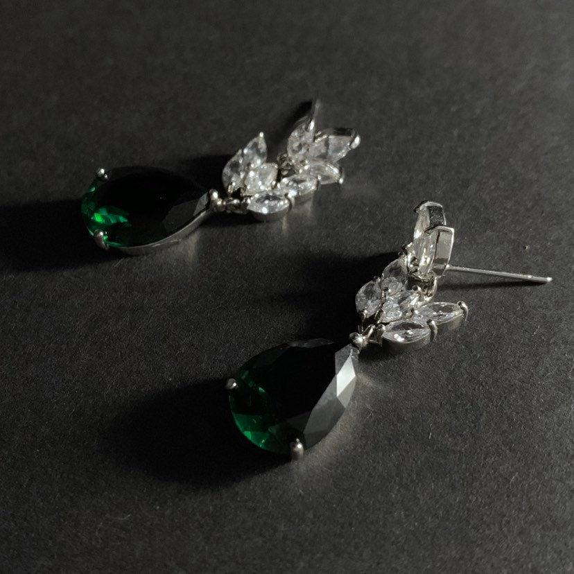 Emerald Teardrop Leaf Earrings