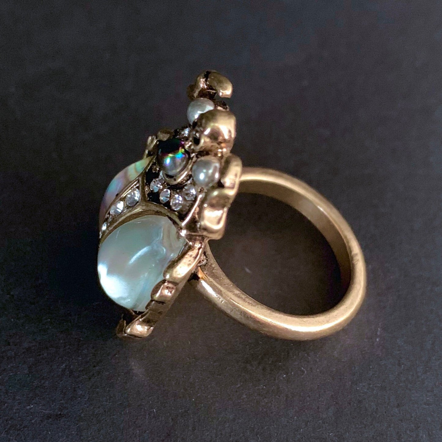 Scarab Abalone Gold Statement Ring