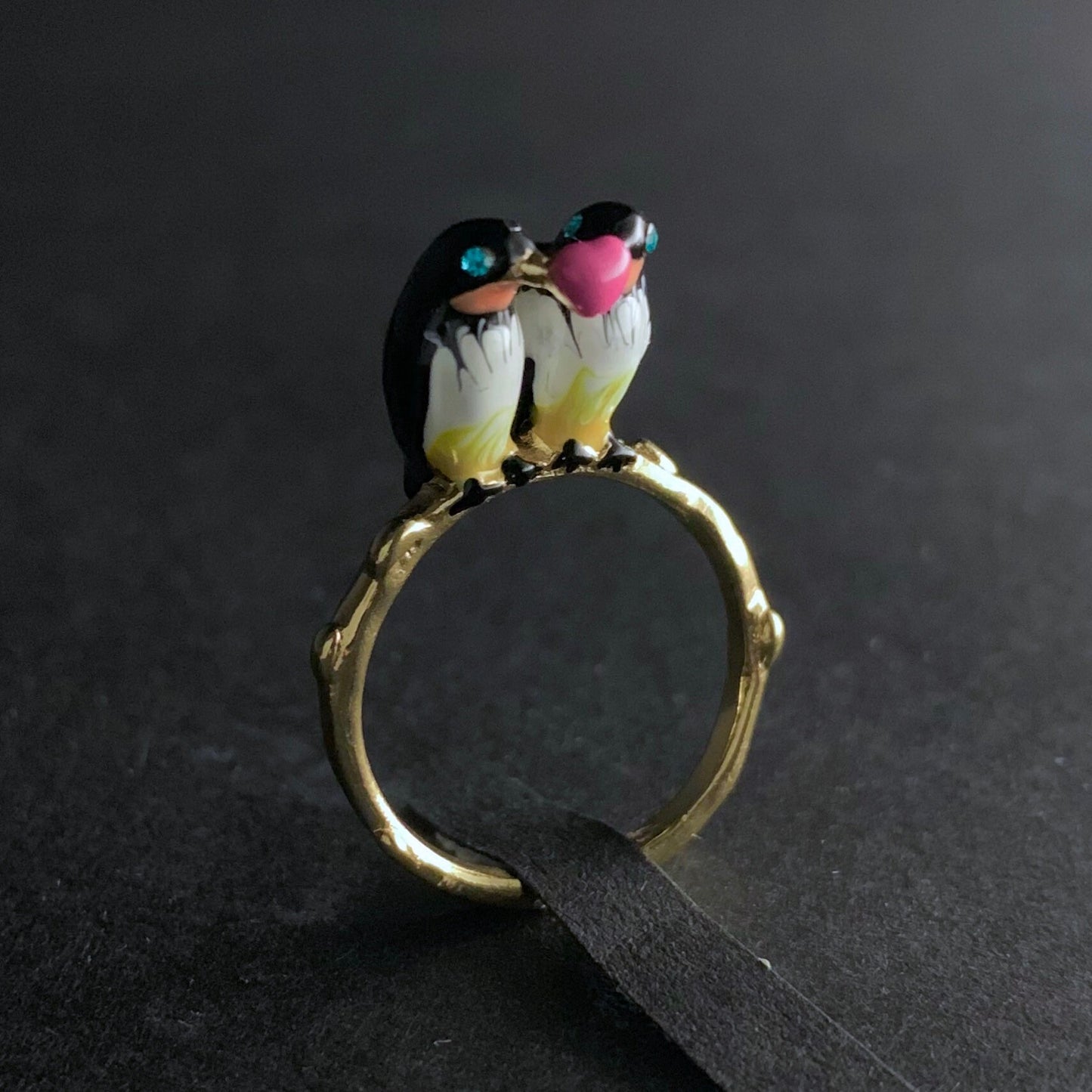 Lovebirds & Heart Painted Enamel Ring