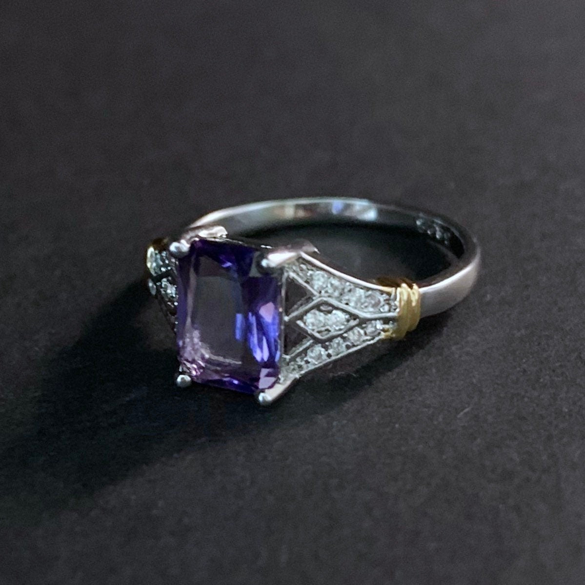 Amethyst Purple & Silver Ring with Gold Details