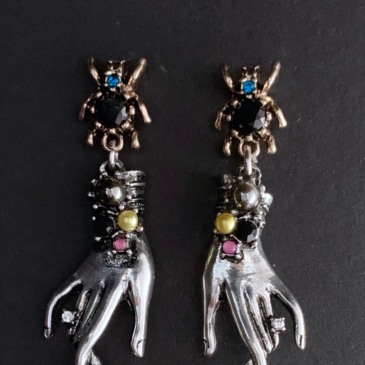 Hand & Spider Mixed Metal Earrings