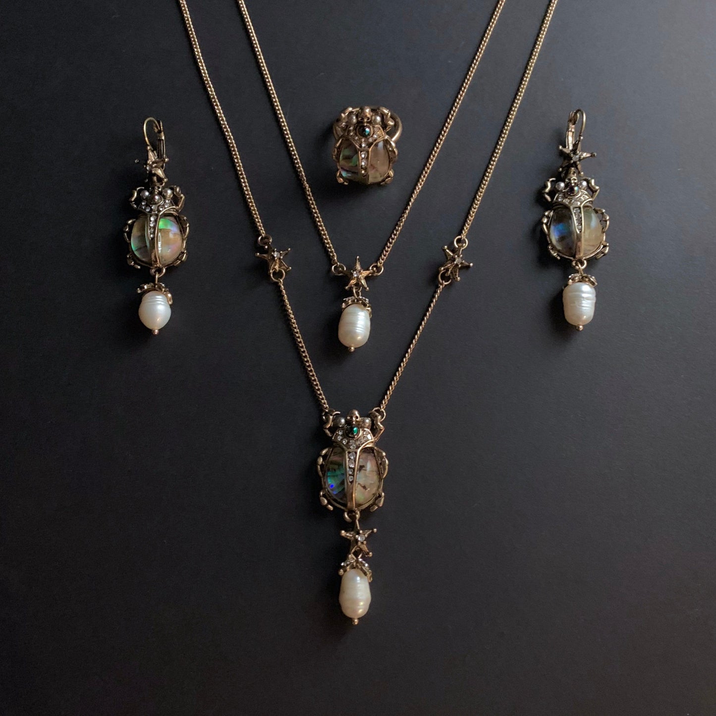 Scarab & Baroque Pearl Abalone Jewelry Set