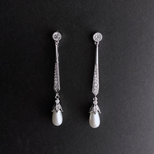 Pearl Silver Simple Drop Earrings