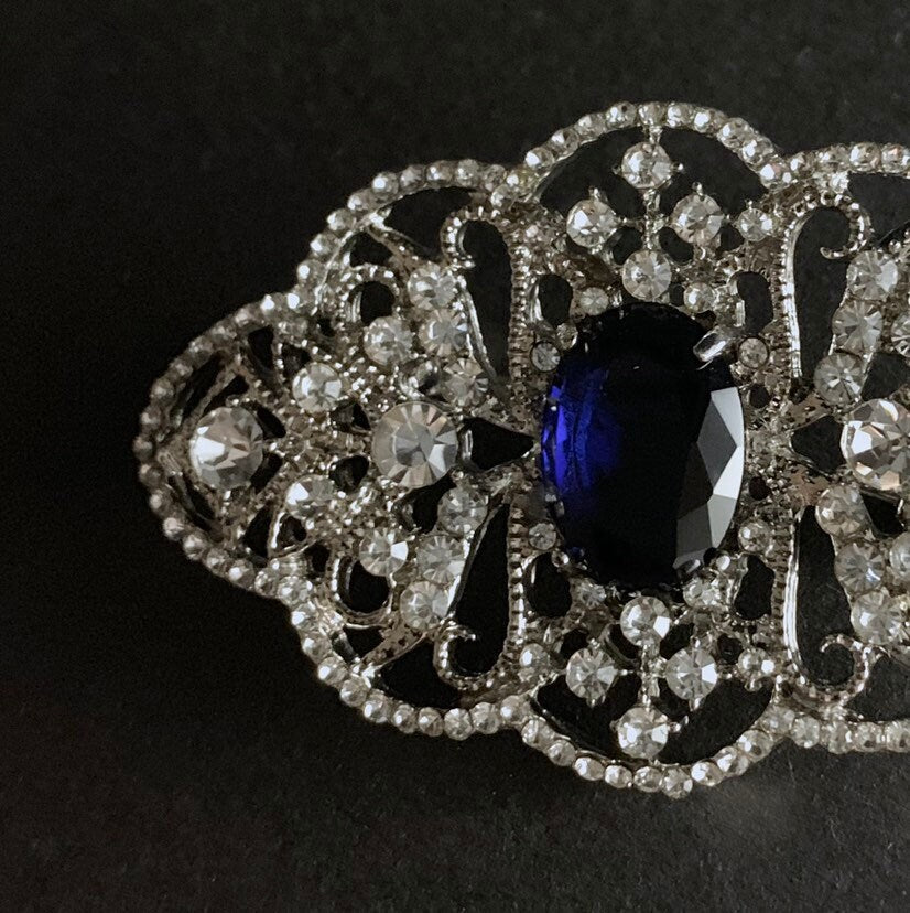 Art Nouveau Filigree Sapphire & Silver Brooch