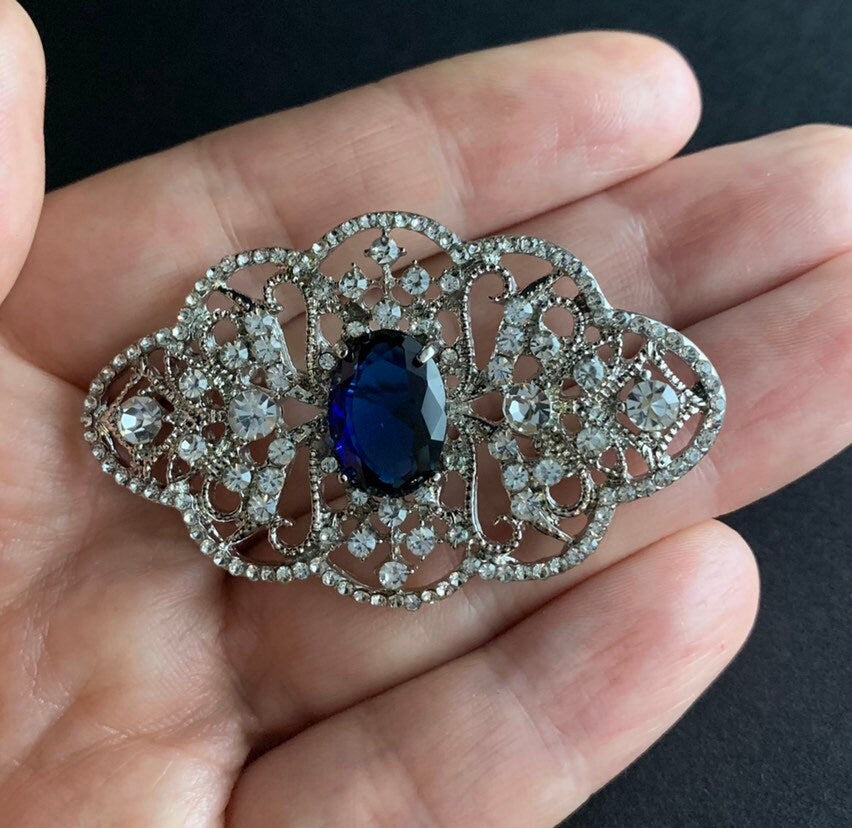 Art Nouveau Filigree Sapphire & Silver Brooch