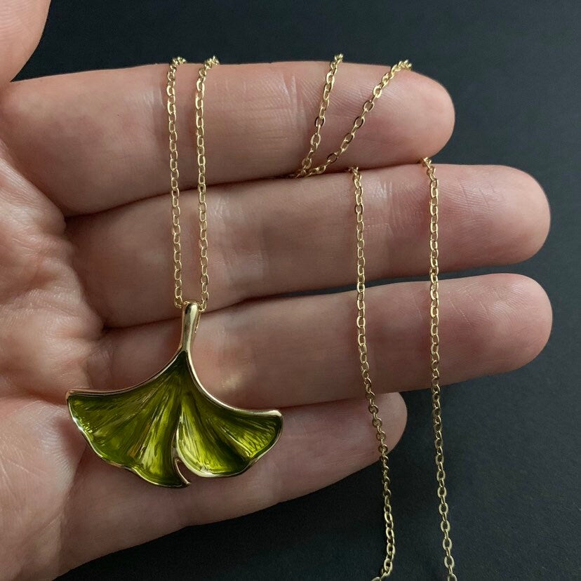 Ginkgo Leaf Enameled Necklace