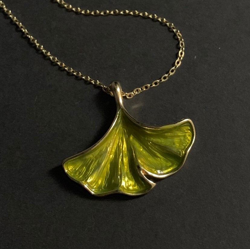 Ginkgo Leaf Enameled Necklace