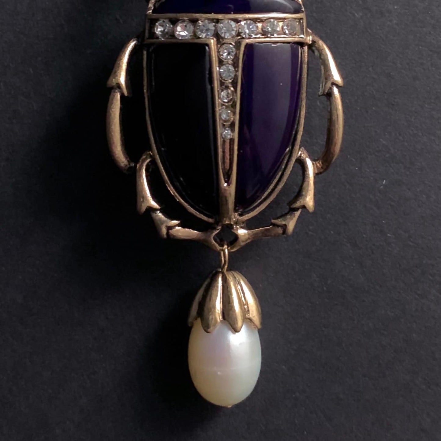 Scarab, Skull & Baroque Pearl Black Brooch Pin