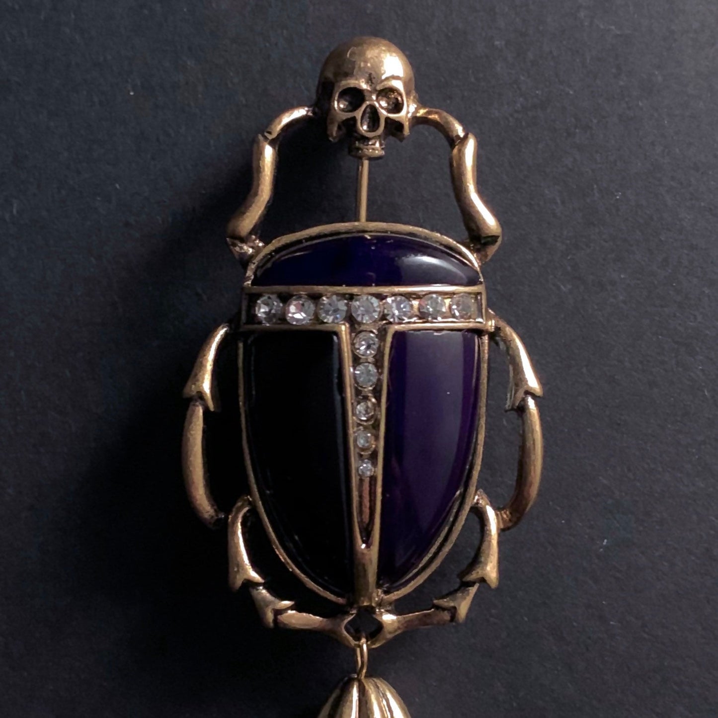 Scarab, Skull & Baroque Pearl Black Brooch Pin