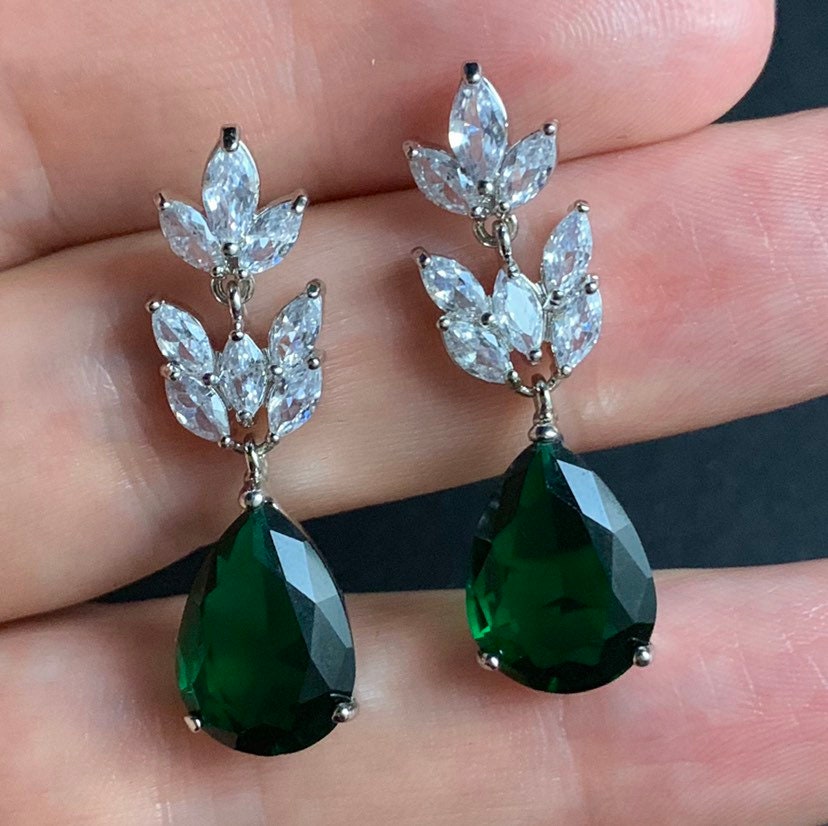 Emerald Teardrop Leaf Earrings