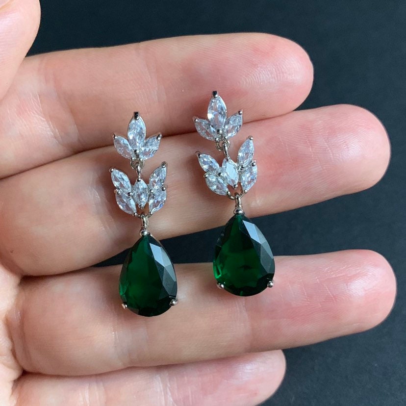 Emerald Teardrop Leaf Earrings