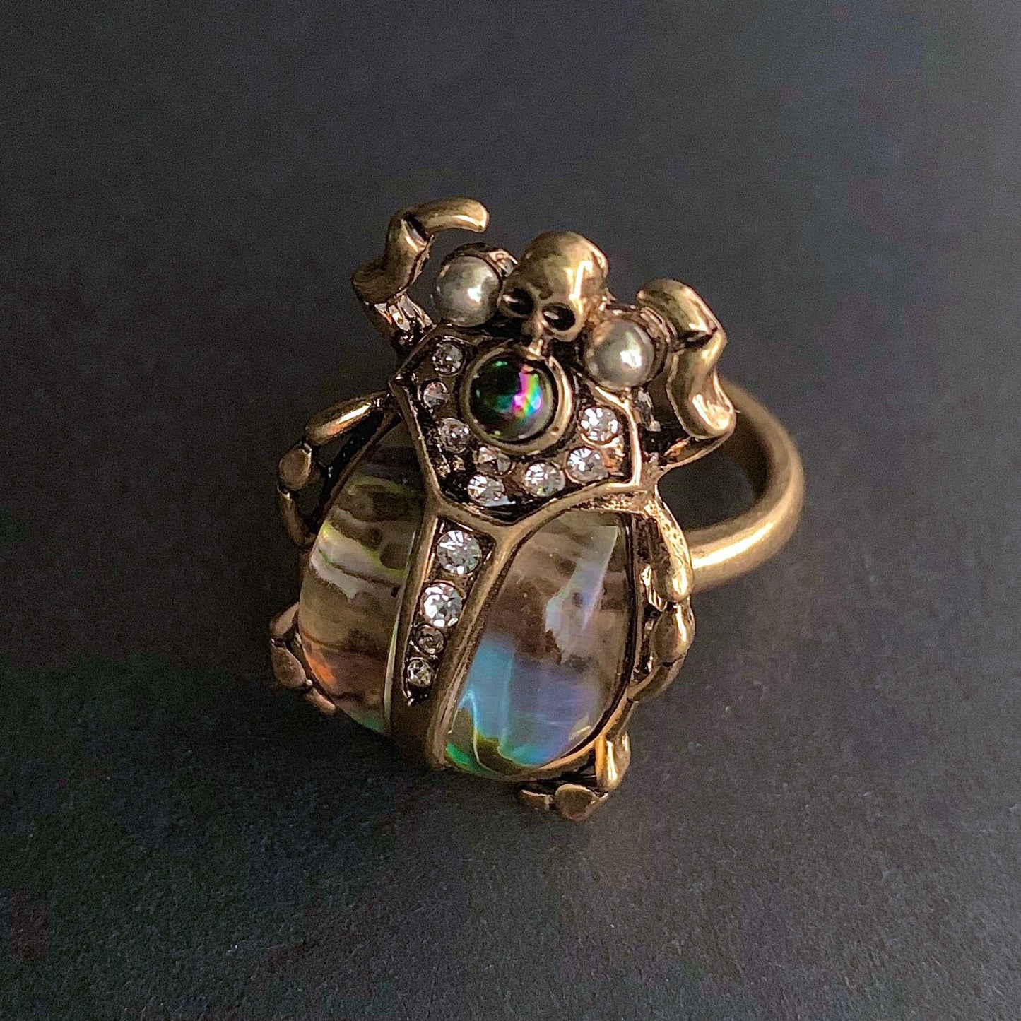 Scarab Abalone Gold Statement Ring