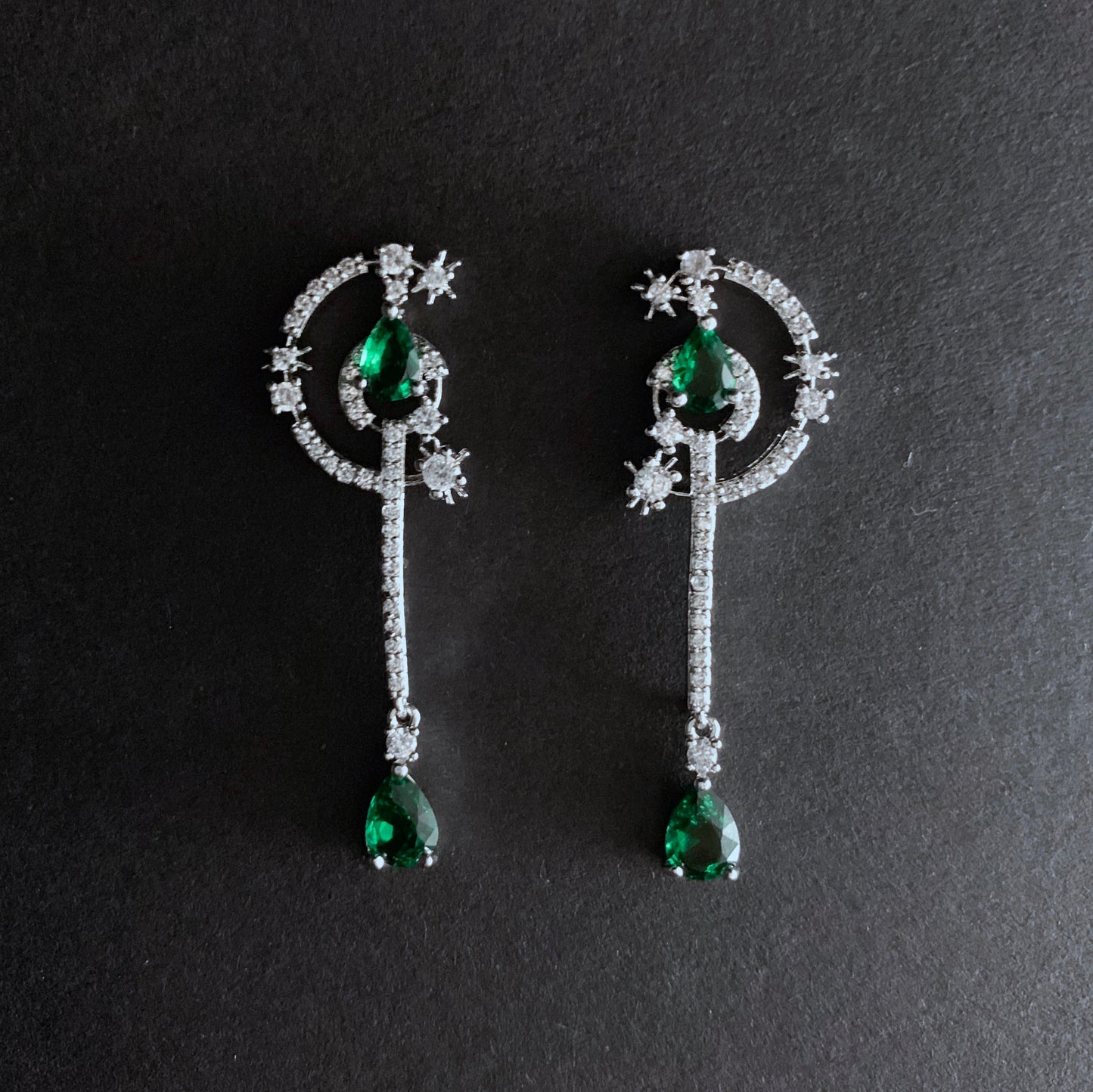 Moon & Stars Emerald Earrings