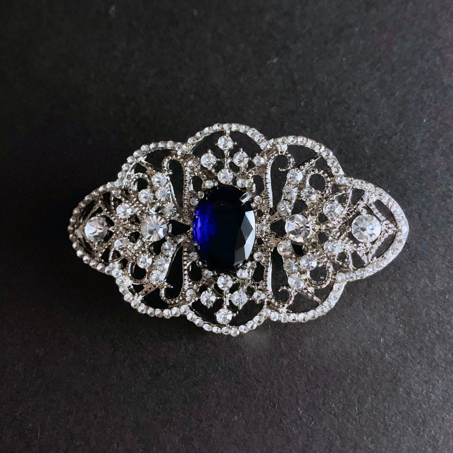 Art Nouveau Filigree Sapphire & Silver Brooch