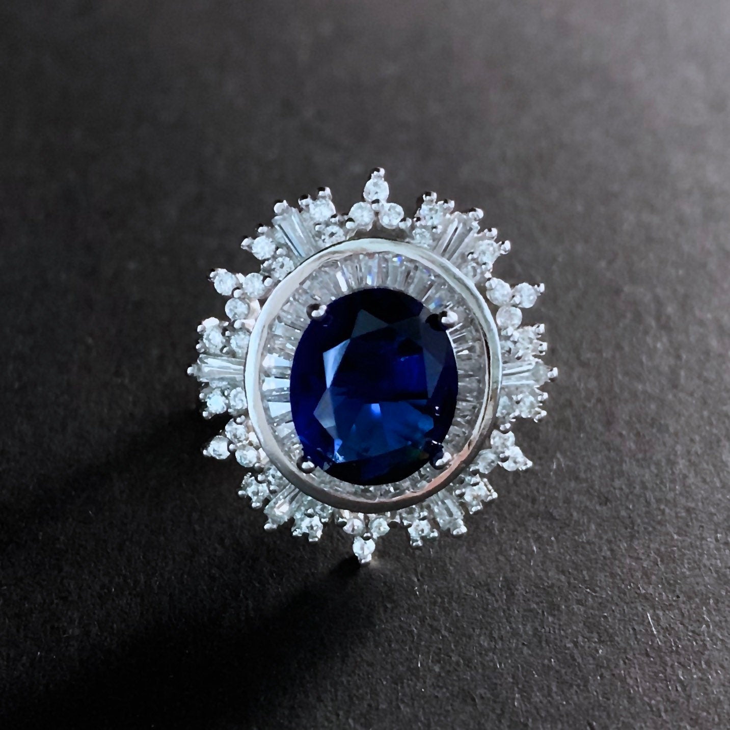 Sapphire Blue & Silver Starburst Statement Ring