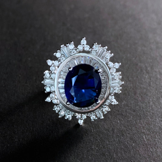 Sapphire Blue & Silver Starburst Statement Ring