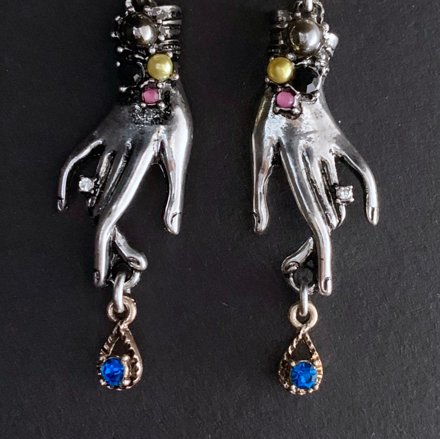 Hand & Spider Mixed Metal Earrings