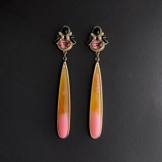 Enameled Ombre Drop Statement Earrings