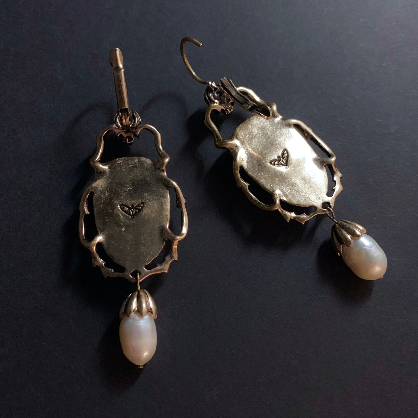 Scarab, Skull & Baroque Pearl Black Statement Earrings