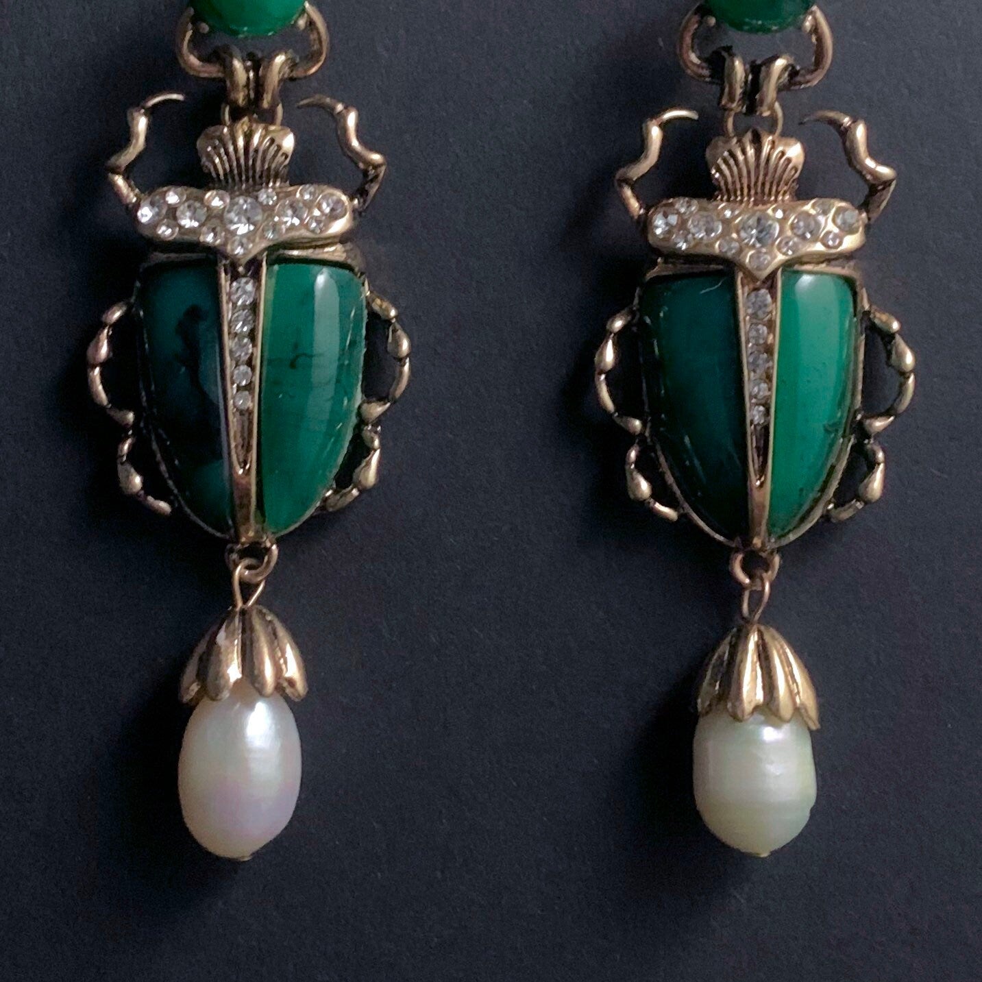 Scarab & Baroque Pearl Jade Green Earrings