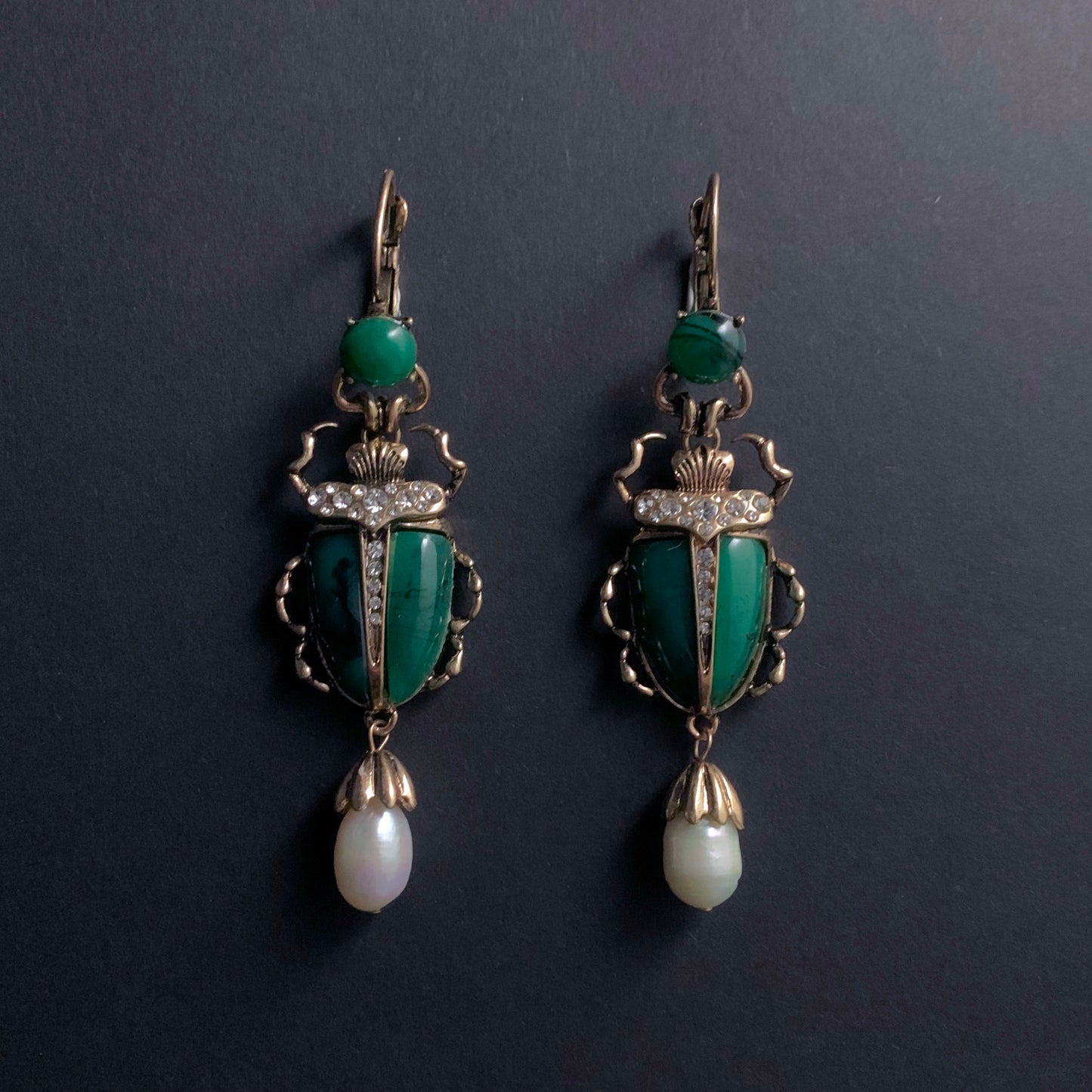 Scarab & Baroque Pearl Jade Green Earrings