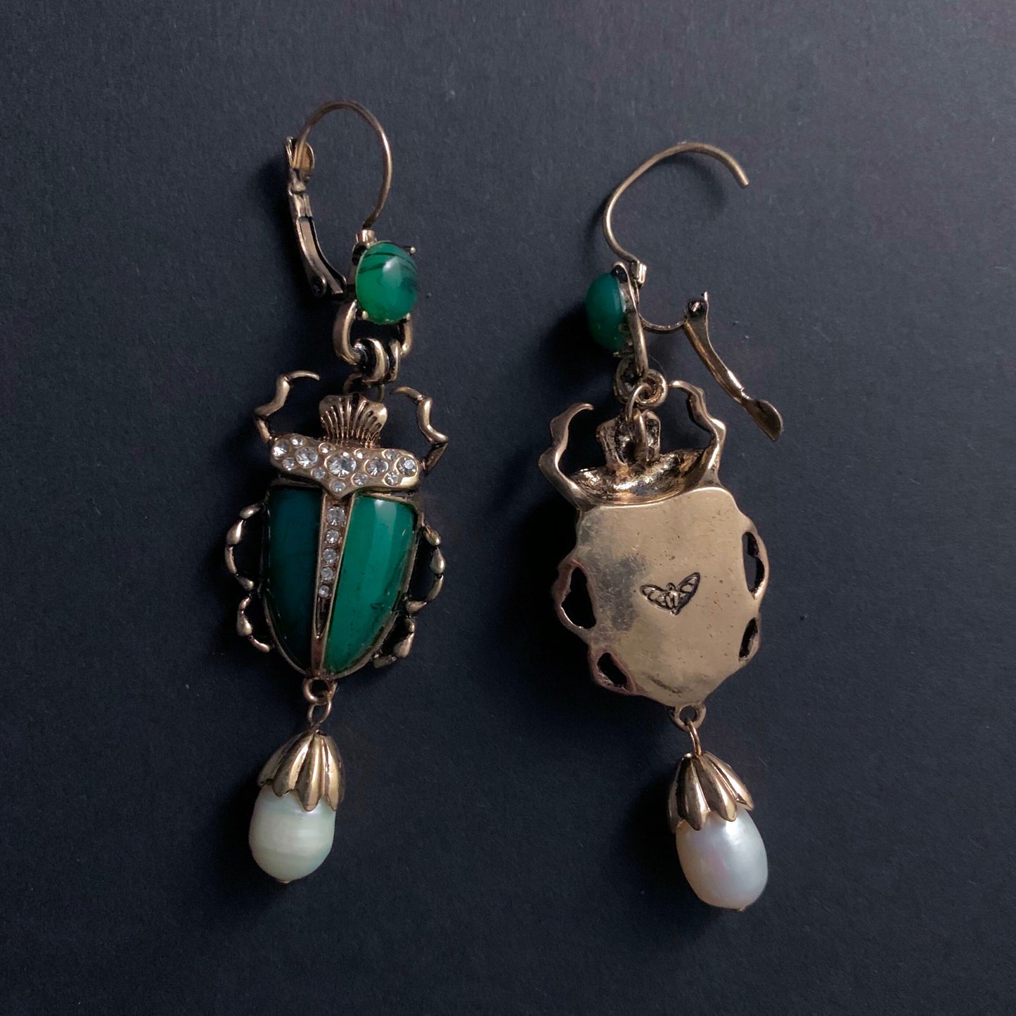 Scarab & Baroque Pearl Jade Green Earrings