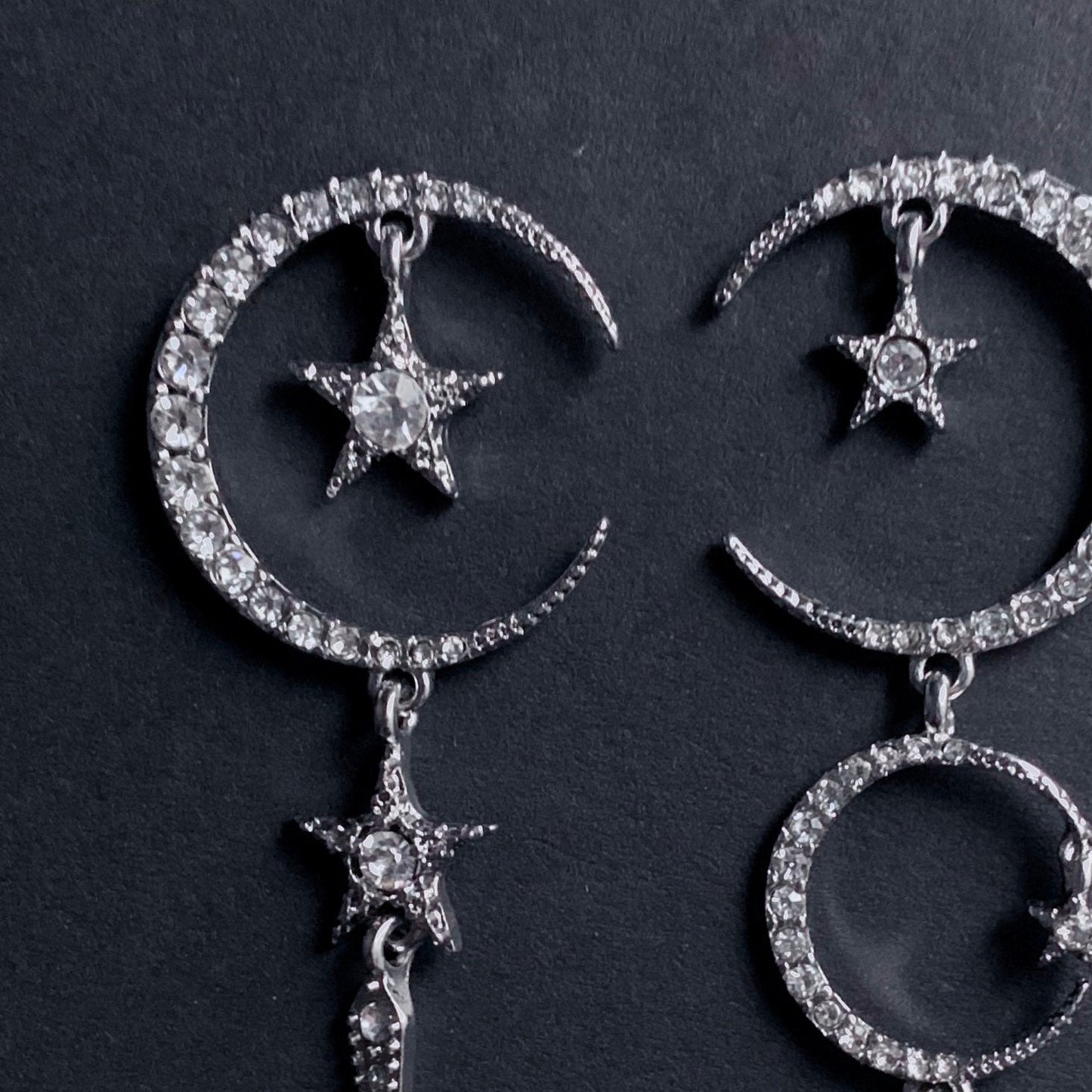 Moon & Stars Asymmetrical Silver Earrings