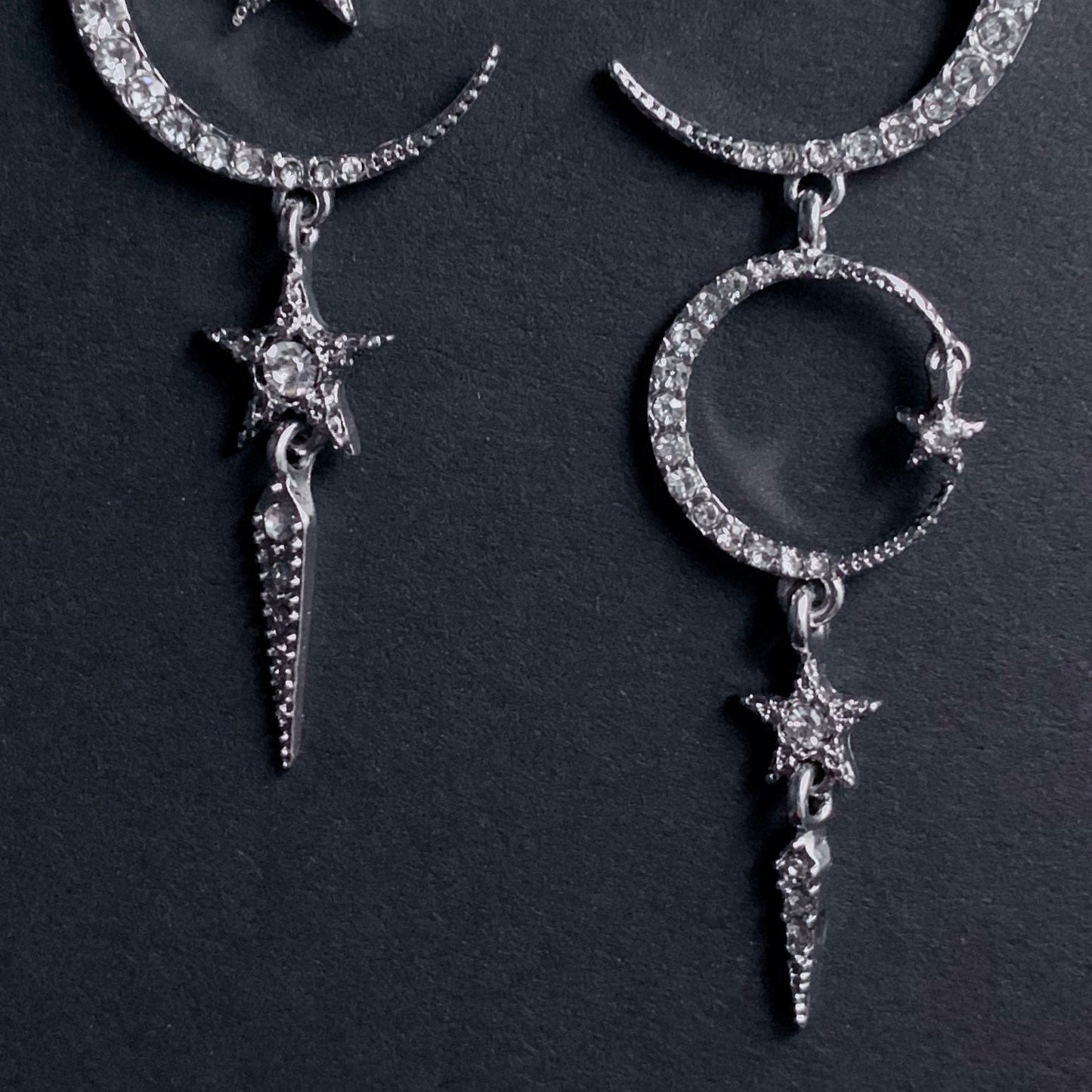 Moon & Stars Asymmetrical Silver Earrings