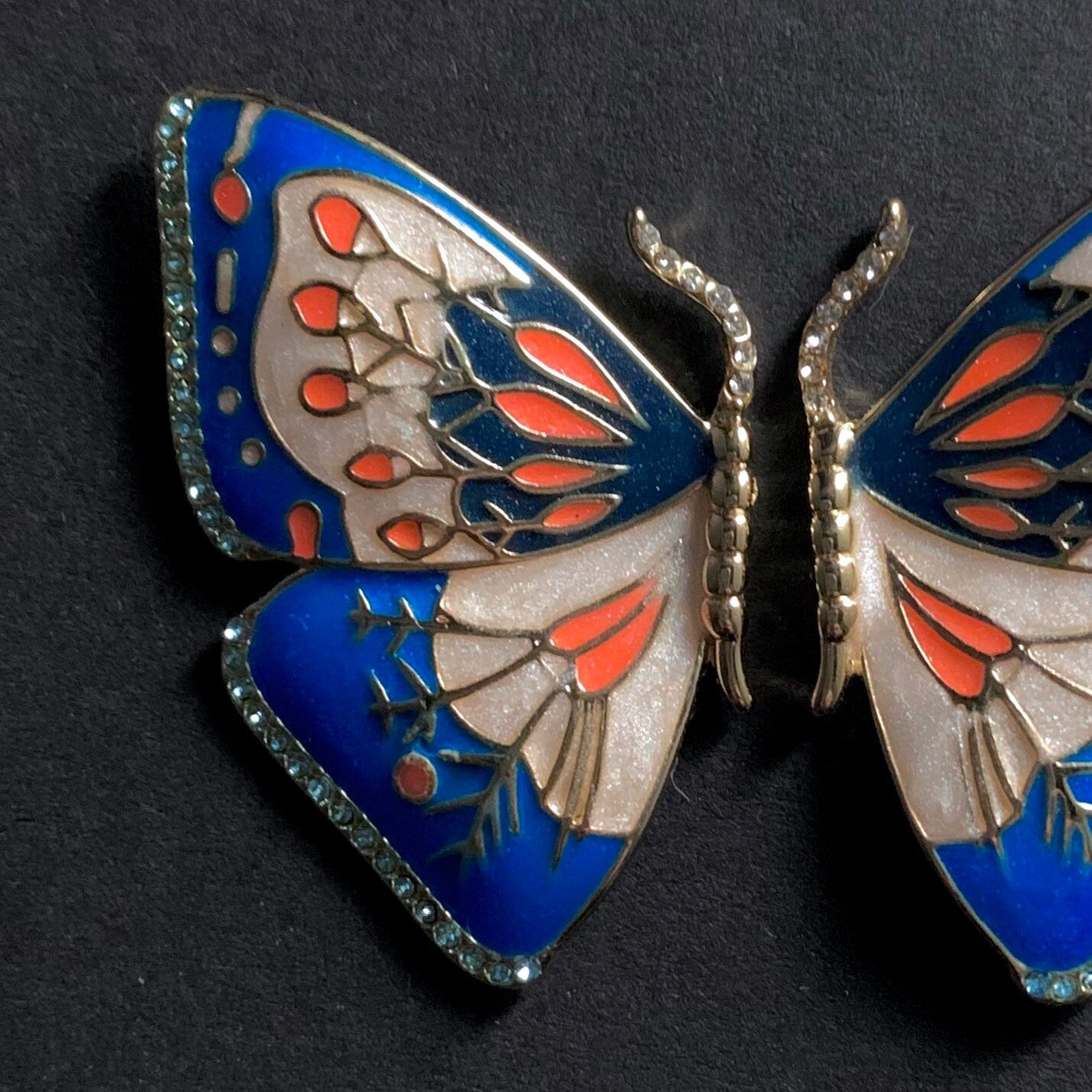 Butterfly Blue & Off-White Cloisonné Enamel Gold Stud Earrings