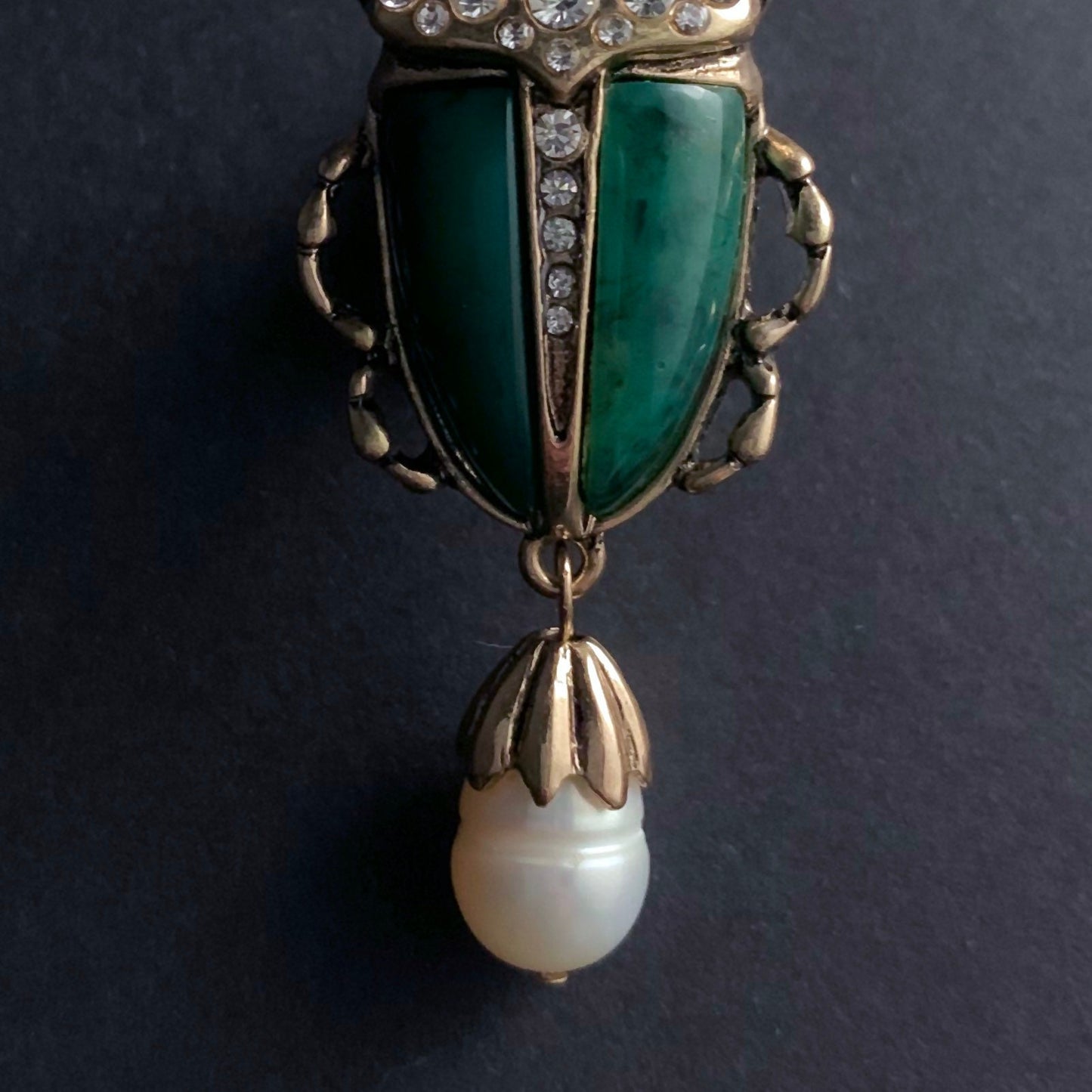 Scarab & Baroque Pearl Jade Green Brooch Pin