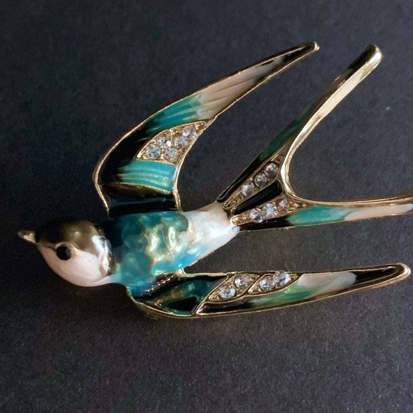 Enameled Swallow Rhinestone Brooch