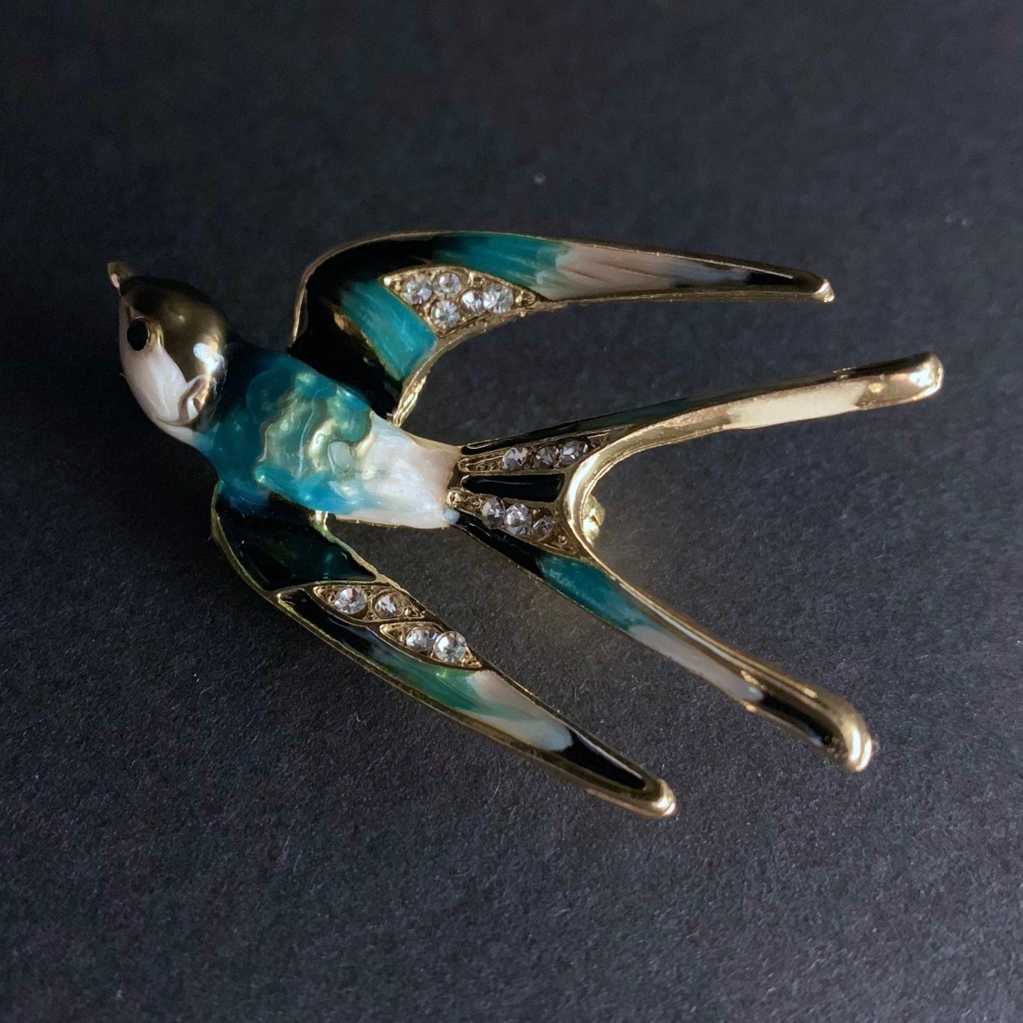 Enameled Swallow Rhinestone Brooch