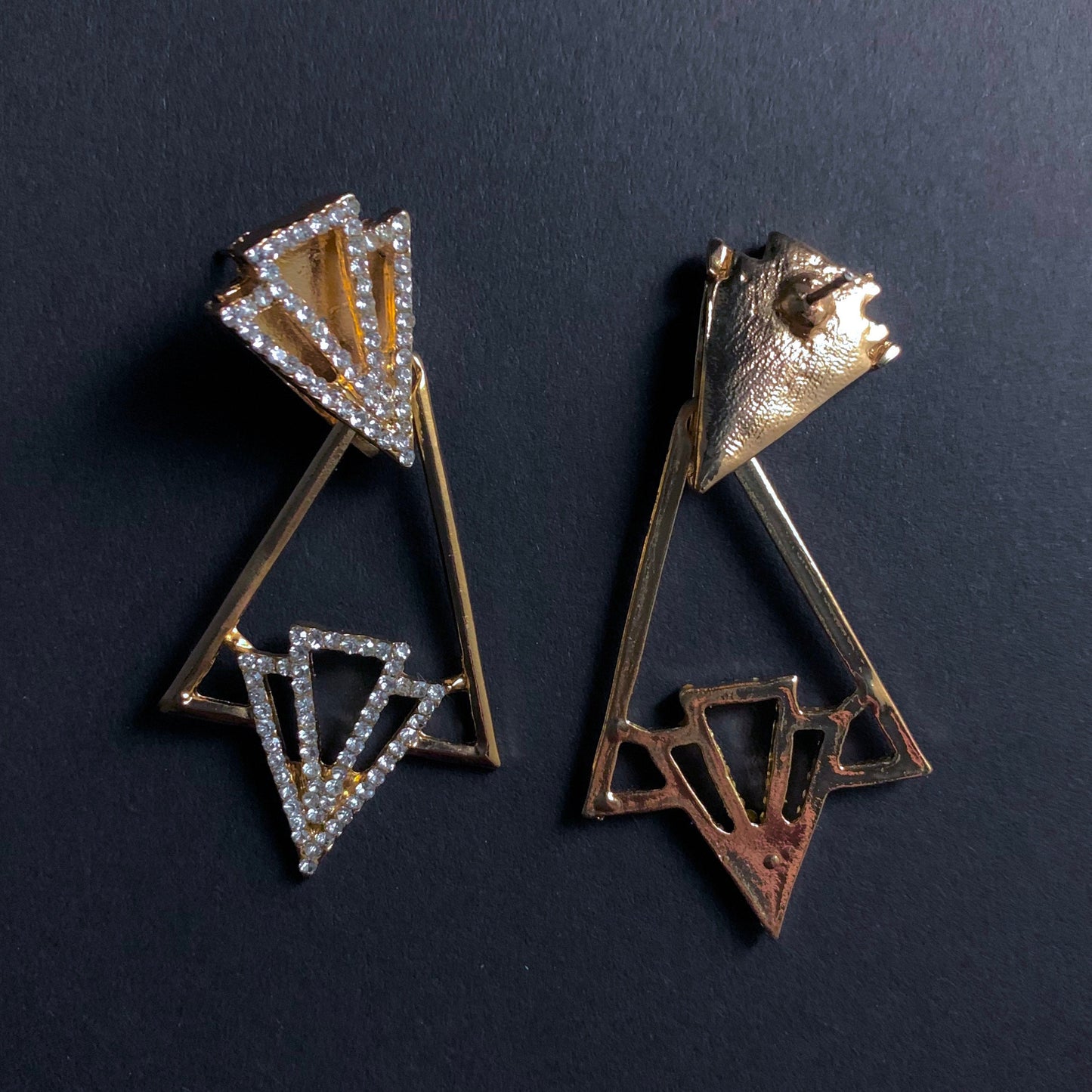 Art Deco Geometric Triangle Gold Earrings