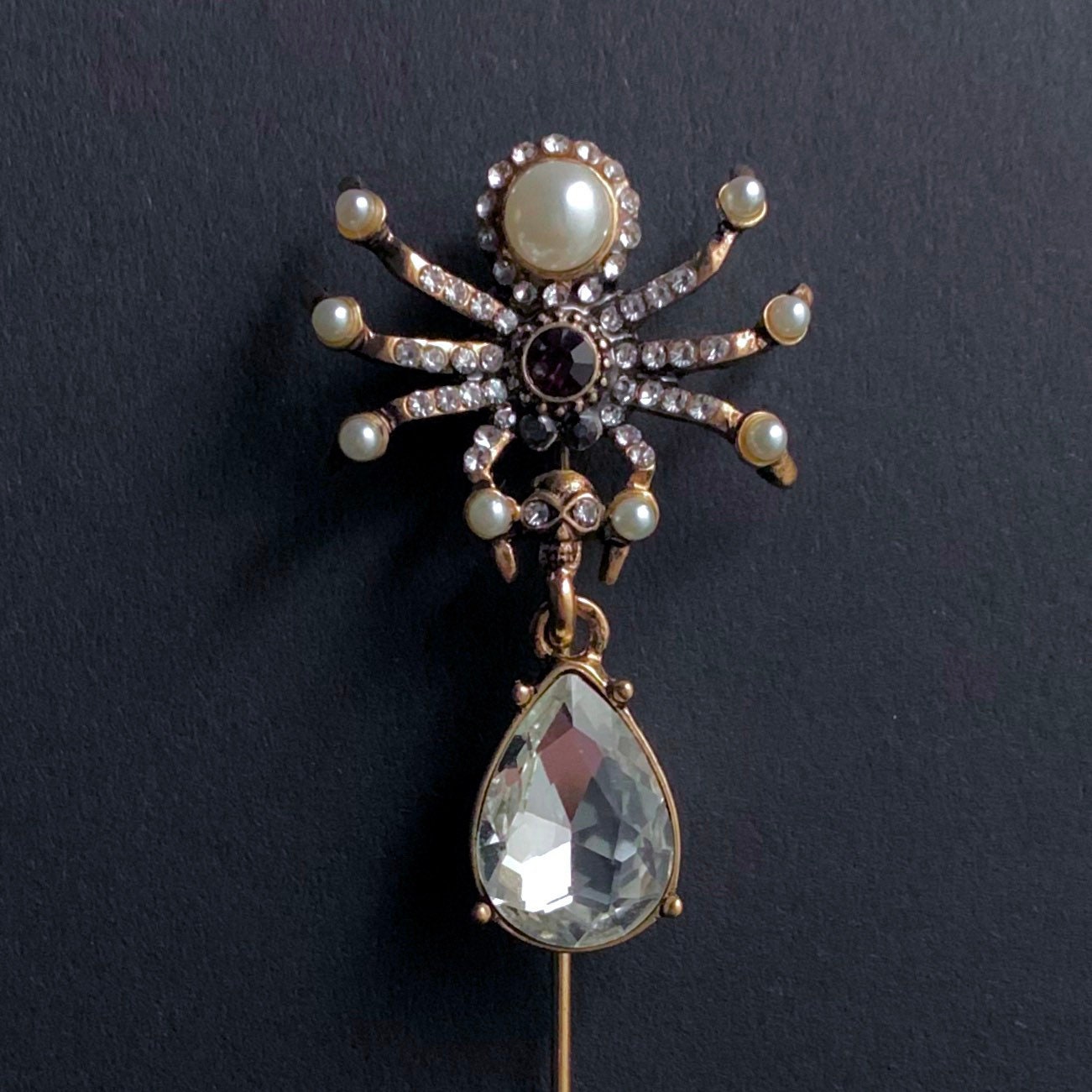 Spider, Pearl & Teardrop Brooch Pin