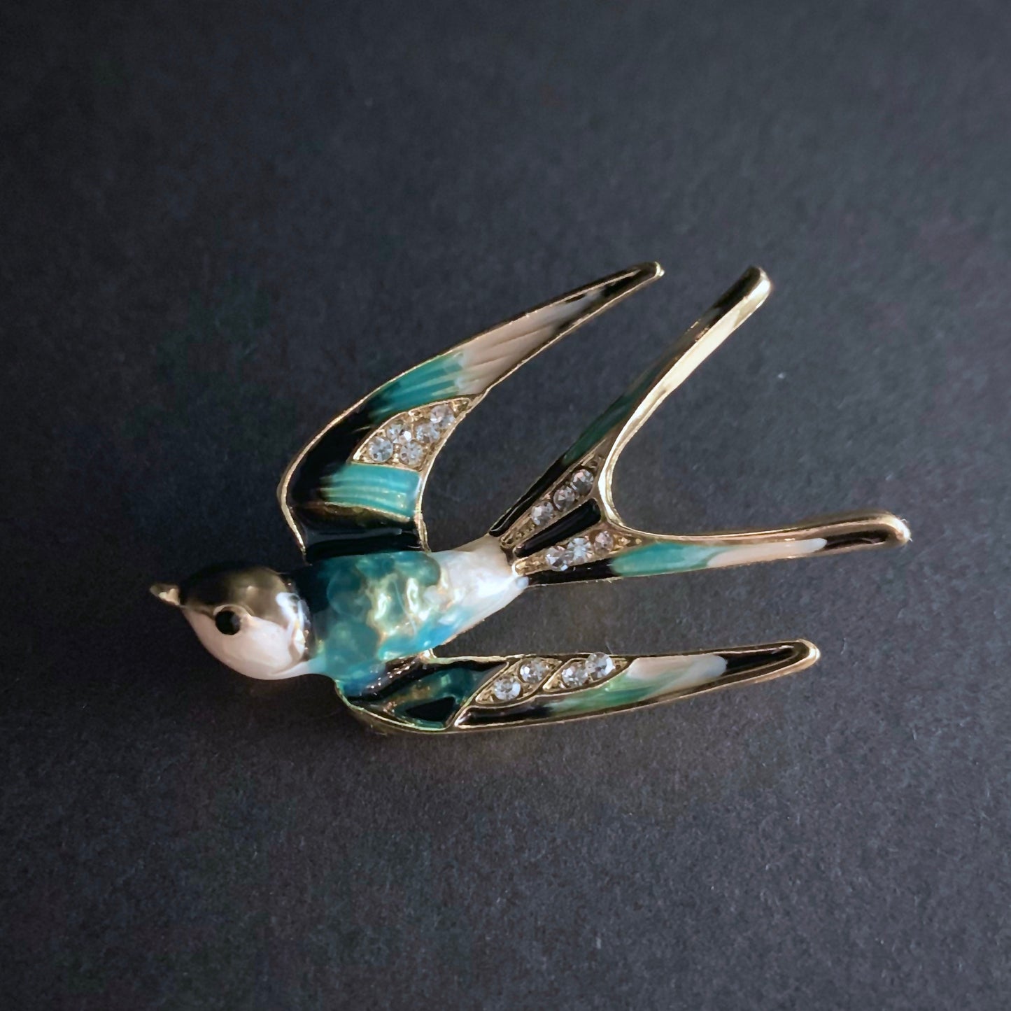 Enameled Swallow Rhinestone Brooch